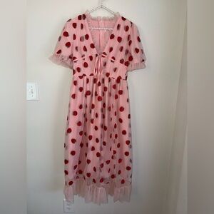 Strawberry dress / no brand- size medium - wrap bodice with tie closure -sparkly